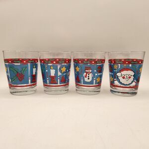 Libbey Christmas Holiday Glasses Tumblers 12 oz Set of 4 Santa Snowman Holly
